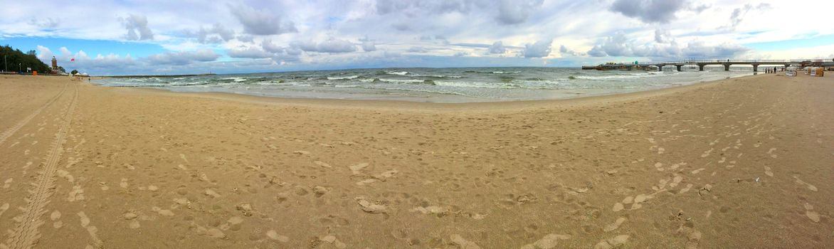 Kolobrzeg, lighthouse panoramic view of the beach