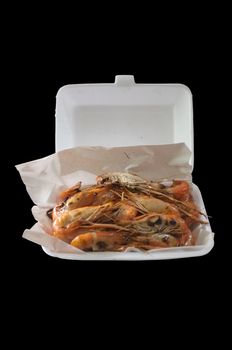 Grilled Prawns or grilled shrimp in white box , Thai Seafood