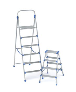 Stepladders with different sizes on white background