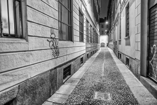 Ancient narrow street of Milan, Italy.