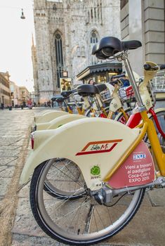 MILAN, ITALY - SEPTEMBER 2015: Bike Mi is a hub for bike rental across the city.