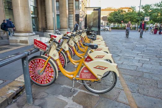 MILAN, ITALY - SEPTEMBER 2015: Bike Mi is a hub for bike rental across the city.