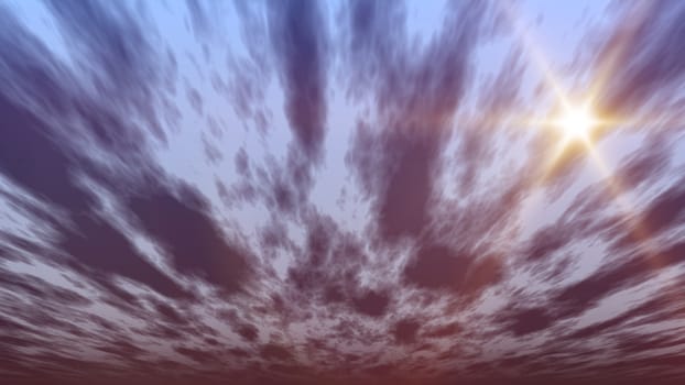 sky clouds sun ray. abstract illustration 3d render