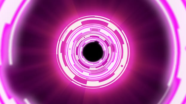 Abstract background techno circles tunnel, light neon