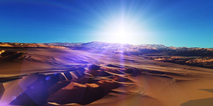 Dunes sunset over the desert. 3d rendering illustration