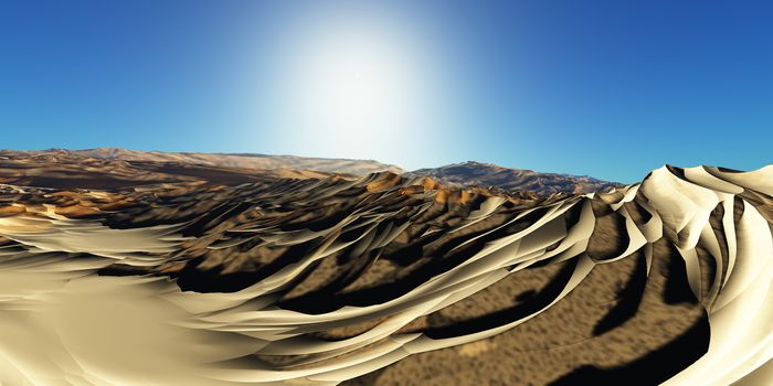 Dunes sunset over the desert. 3d rendering illustration