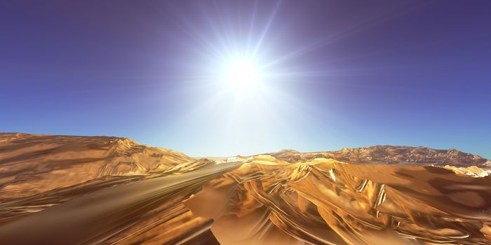 Dunes sunset over the desert. 3d rendering illustration