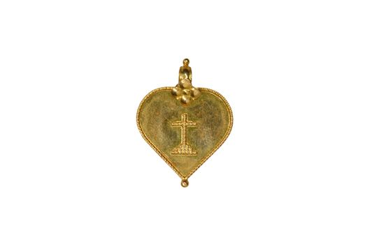 christian locket (holy cross gold pendant) on white background