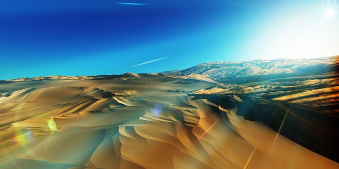 Dunes sunset over the desert. 3d rendering illustration