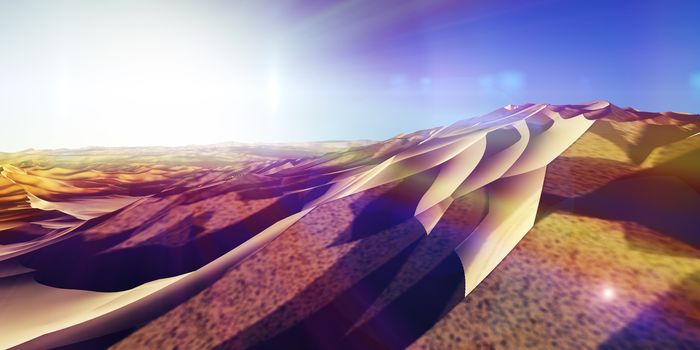 Dunes sunset over the desert. 3d rendering illustration