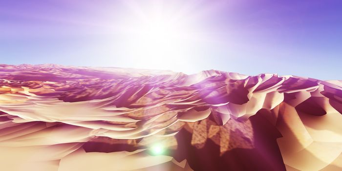 Dunes sunset over the desert. 3d rendering illustration