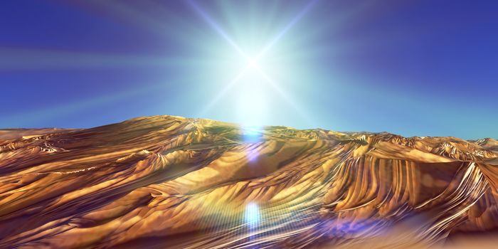 Dunes sunset over the desert. 3d rendering illustration