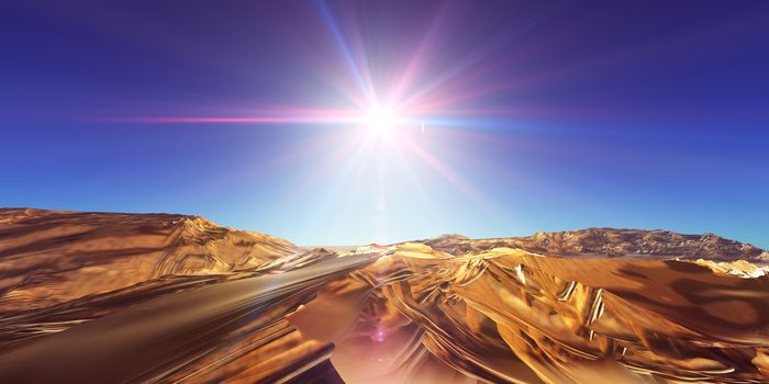 Dunes sunset over the desert. 3d rendering illustration