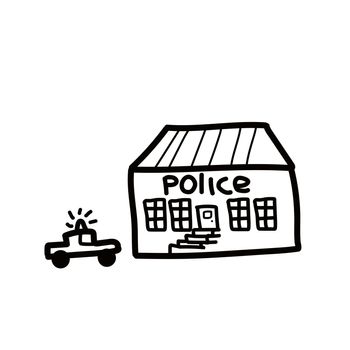 Police department building linear icon. Thin line illustration. Contour symbol. isolated outline drawing. Editable stroke. In doodle style
