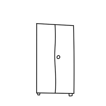 drawing of a bedside table with a large and small drawer. doodle style wardrobe. A linear pattern