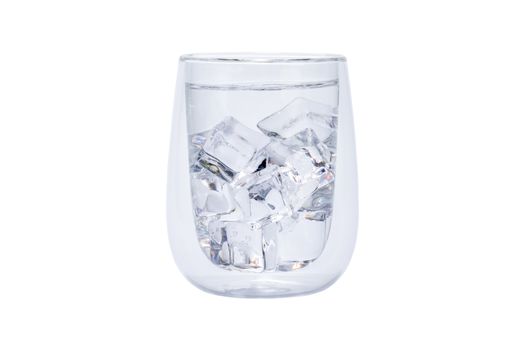 Glass of cool water with cube ice isolated on white background and clipping path