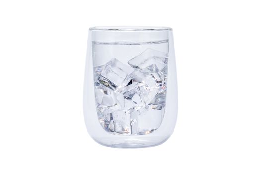 Glass of cool water with cube ice isolated on white background and clipping path