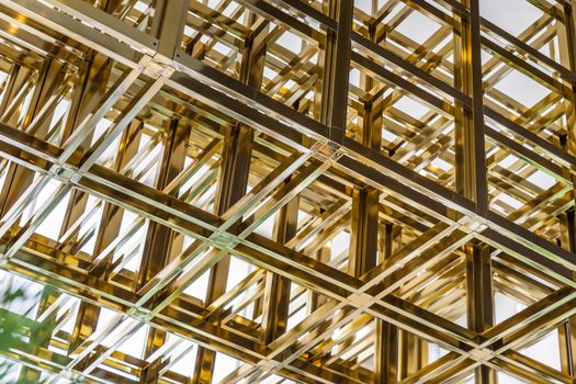 Modern design with Square pattern and geometric structure of ceiling decoration, Part of a modern ceiling. Selective focus.