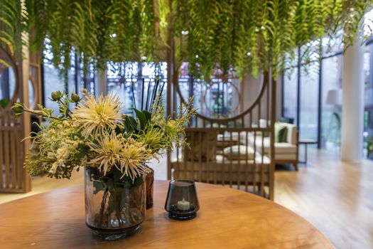 Bangkok, Thailand, Jul 25, 2020 : Cozy space for living room. Relaxing space in condominuim common area. Selective focus.