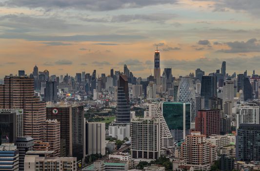 Bangkok, Thailand - Jul 25, 2020 : City view of Bangkok before the sunset creates energetic feeling to get ready for the day waiting ahead. Selective focus.