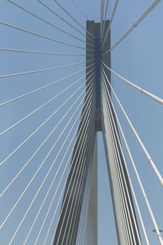 The Rio-Antirrio suspension bridge crossing Corinth Gulf in Greece