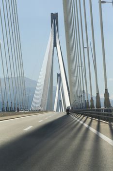 The Rio-Antirrio suspension bridge crossing Corinth Gulf in Greece