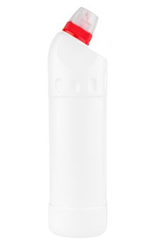 white bottle of liquid toilet cleaning solution isolated on white background.