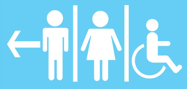 a man and a lady restrooms sign,  toilet sign on blue background