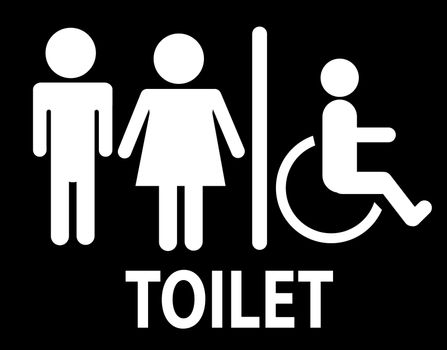 a man and a lady toilet sign,  toilet sign on black background