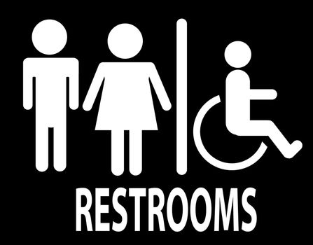 a man and a lady restrooms sign,  toilet sign on black background