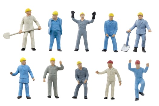 Miniature people worker construction concept on white background with clipping path