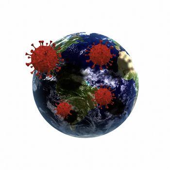 Covid molecules around planet Earth. 3D rendering