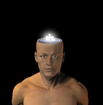Adult man with glowing puzzle piece in head