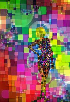 Abstract colorful painting. Woman silhouette in geometric shapes