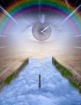 Man in the sky stands before the eye of creator
