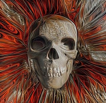Skull design on abstract background in red colors