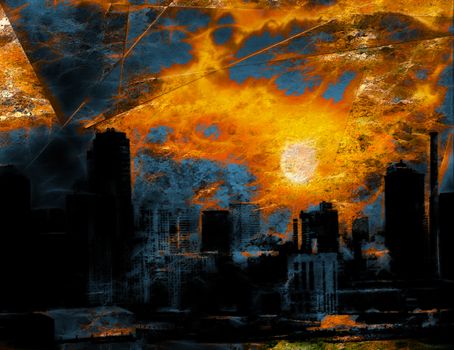 New York Waterfront Abstraction. Sunset or sunrise