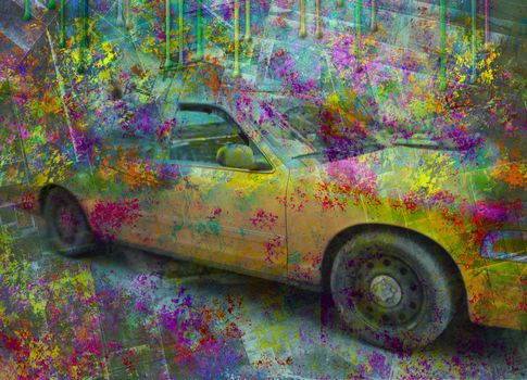 NYC Yellow cab taxi. Colorful art abstract
