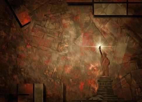 Modern abstract painting in muted colors. Liberty Statue