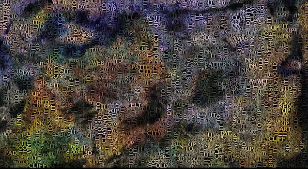 Abstract in muted colors with words.