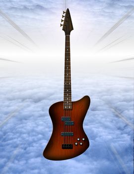 Bass guitar in cloudy sky