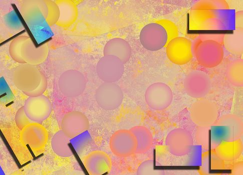 Abstract background with geometric figures in pink yellow soft colors. 3D rendering