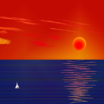 Red sunset over blue ocean
