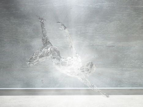 Figure of man with rays of light in motion.