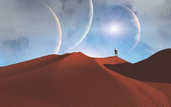 Astronaut on another planet. Space journey
