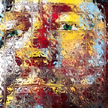 Abstract painting. Man's face in square stained glass