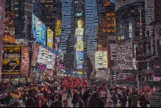 Abstract composition. Time square. Image composed entirely of text, words