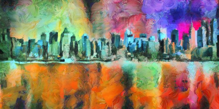 Colorful abstract painting. New York Skyline. Manhattan. 3D rendering