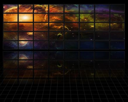 Galaxies and stars on screens in dark space