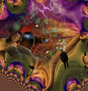 Surreal composition. Endless thoughts and fractal dimensions